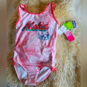 Disney Stitch Girl's One Piece Swimsuit Light Pink Tie Dyed Size M(7/8)NWT